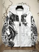 [Dragon Print Zip-Up Hoodie] Men's Dragon Print Zip-Up Hoodie Jacket
