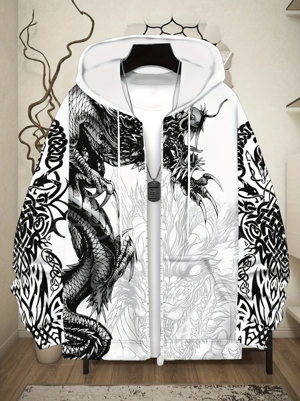 [Dragon Print Zip-Up Hoodie] Men's Dragon Print Zip-Up Hoodie Jacket - Image 5
