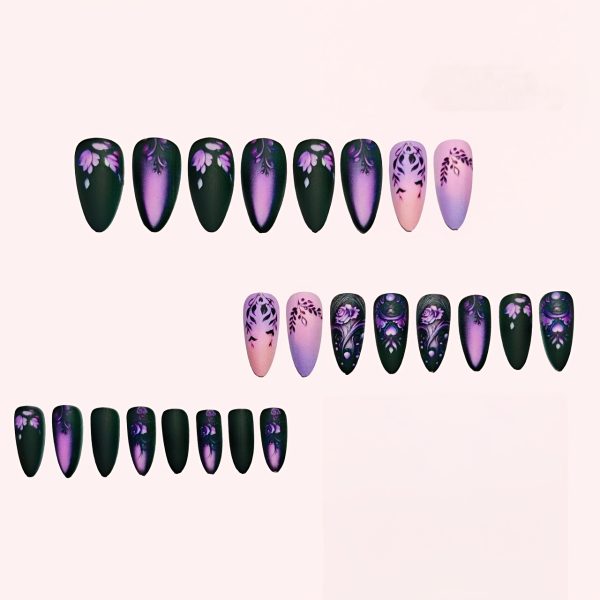 [Floral Press-On Nails] 24pcs Almond-Shaped Matte Floral Press-On Nails for Women - Image 2