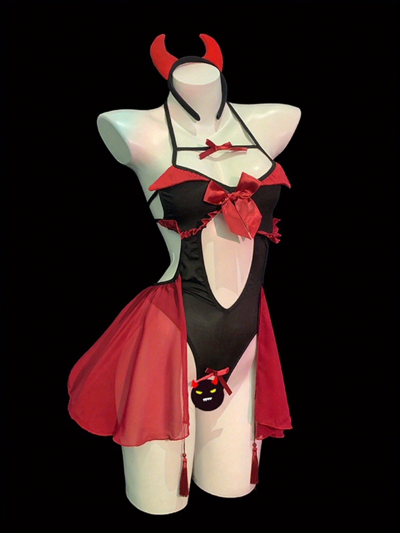 Sexy Devil Costume for Women Black & Red Gothic Lingerie Set with — free download