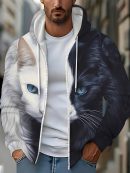 [Stylish Cat Face Jacket] Stylish Men's Cat Face Print Hooded Zip-Up Jacket